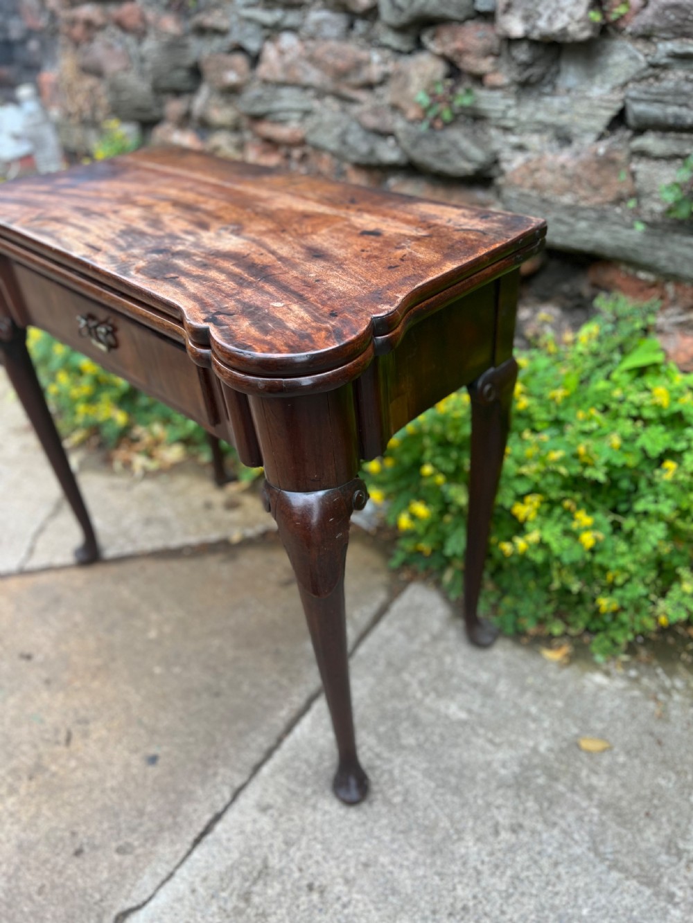 George II mahogany card table with sunken well interior  View V