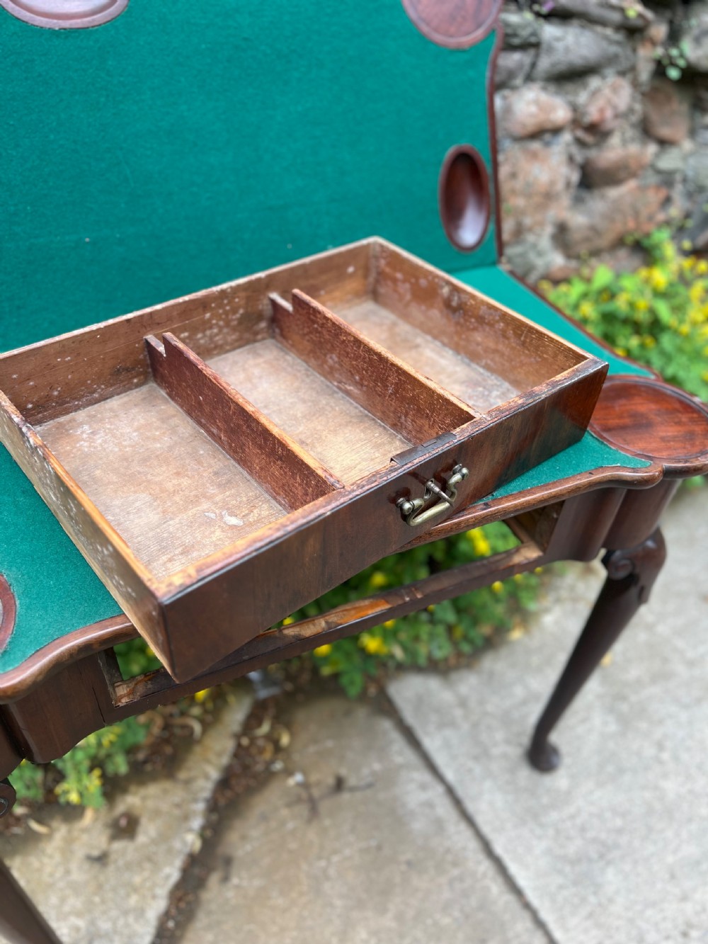 George II mahogany card table with sunken well interior  View IX