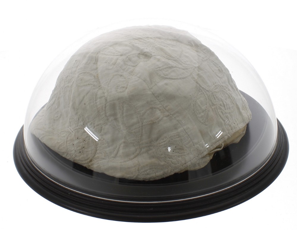 C17th embroidered linen night cap 