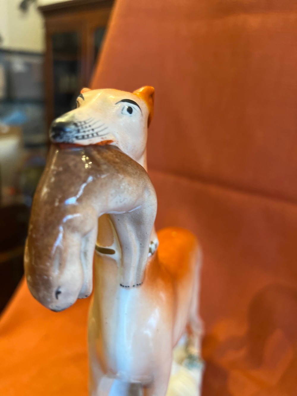Pair of large Staffordshire greyhounds with hares in their  mouths  View XII