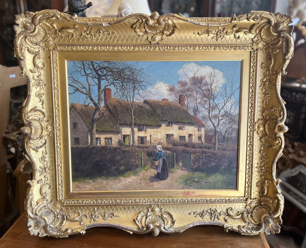 Oil painting of Norfolk cottages by  Walter Roche ( 1847-1921)  View III