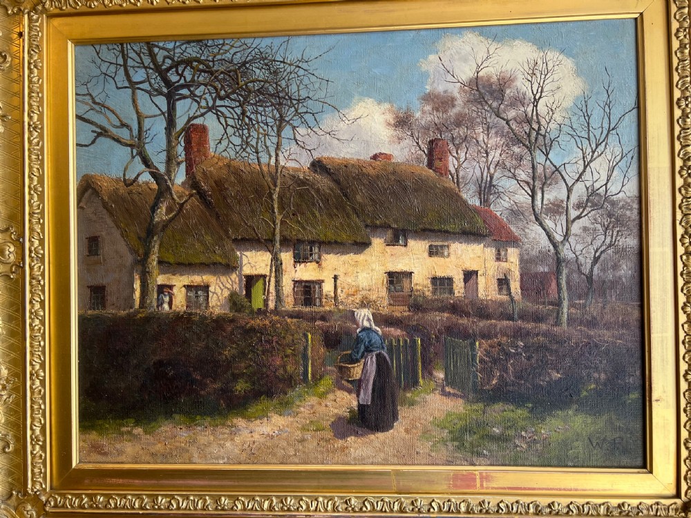Oil painting of Norfolk cottages by  Walter Roche ( 1847-1921)  View IV