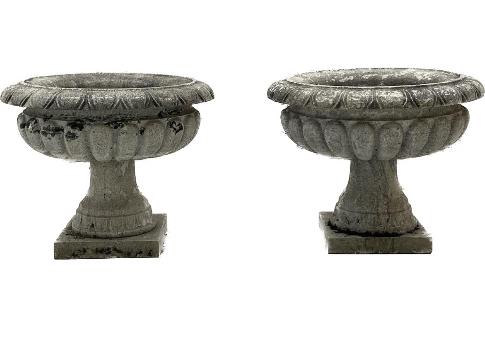Pair of C19th blue marble pair of pedestal urns 