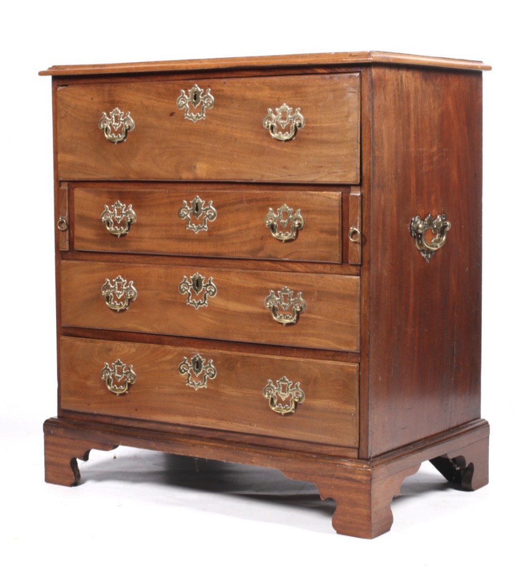 C18th batchelors Secretaire chest in faded mahogany and small proportions.