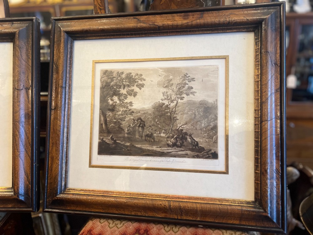 A pair of sepia stipple engravings after Claude lorrain  View III
