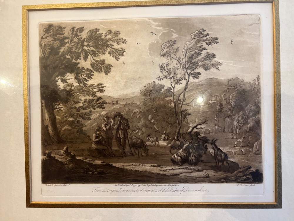 A pair of sepia stipple engravings after Claude lorrain  View IV