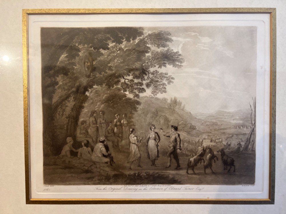 A pair of sepia stipple engravings after Claude lorrain  View V
