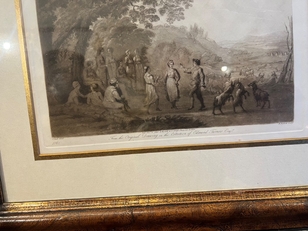 A pair of sepia stipple engravings after Claude lorrain  View VII