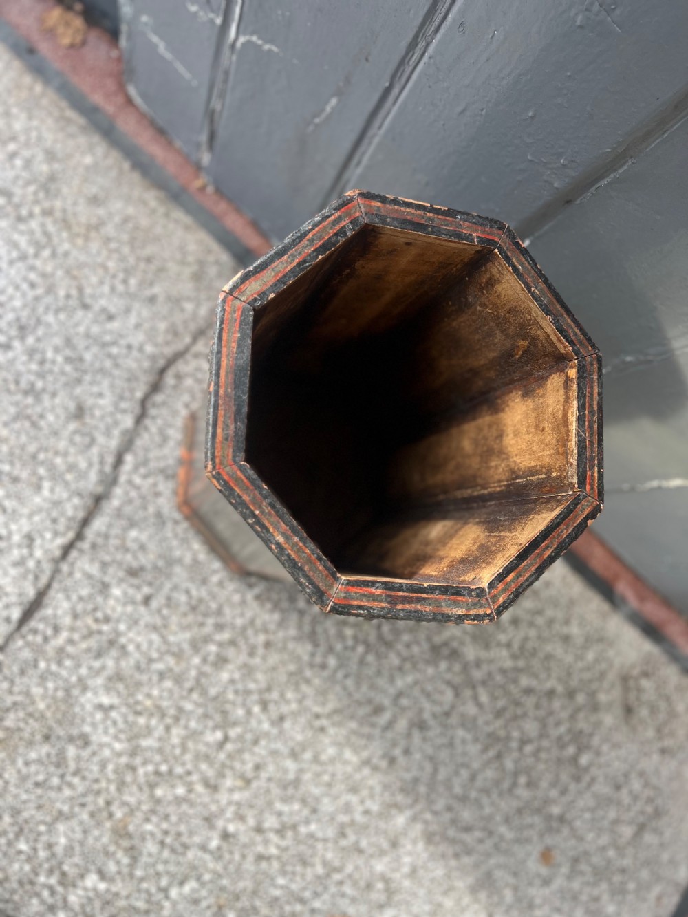 Edwardian painted hexagonal painted wooden stick stand  View III