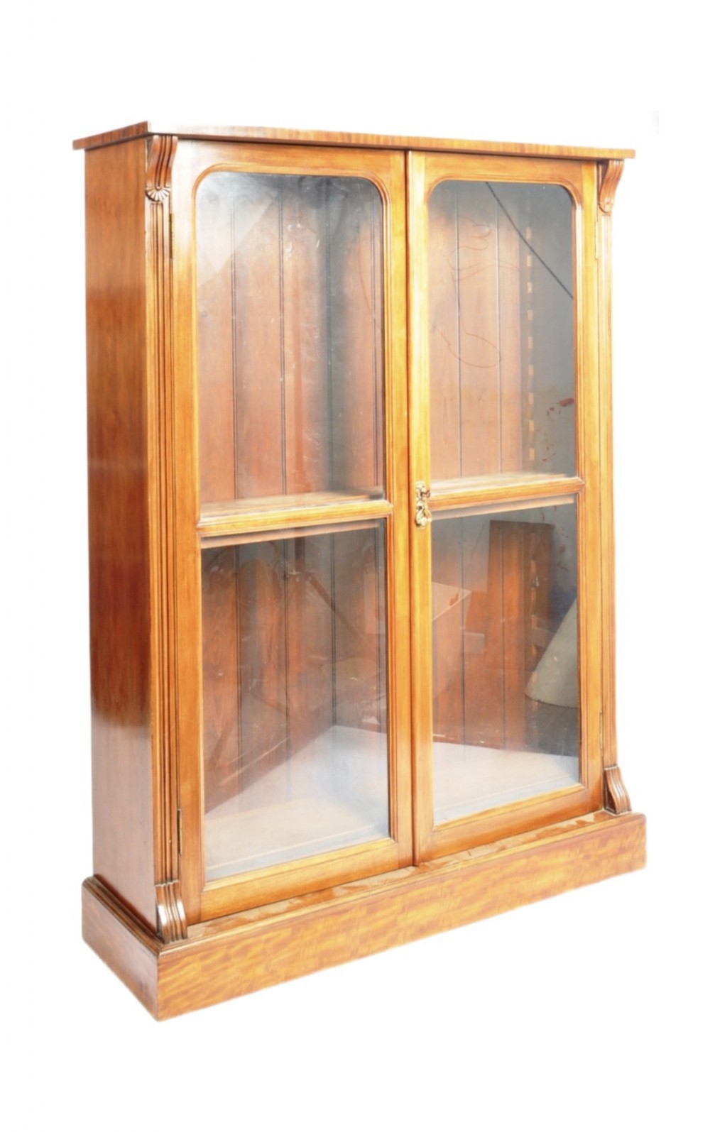 C19th Walnut glazed two door library bookcase 