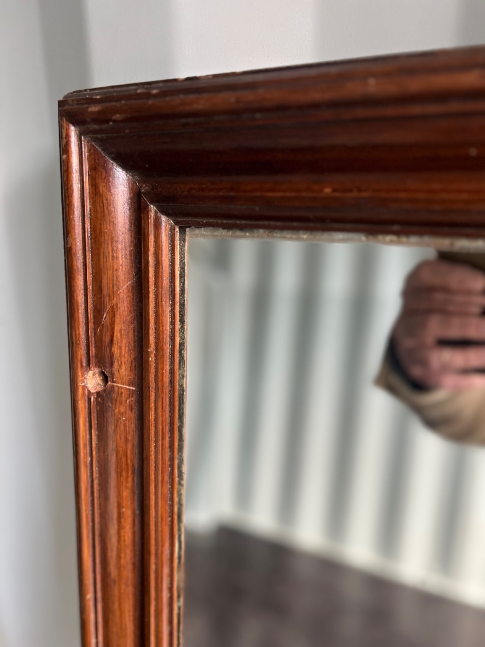 Large Edwardian shop mirror with mahogany frame  View V