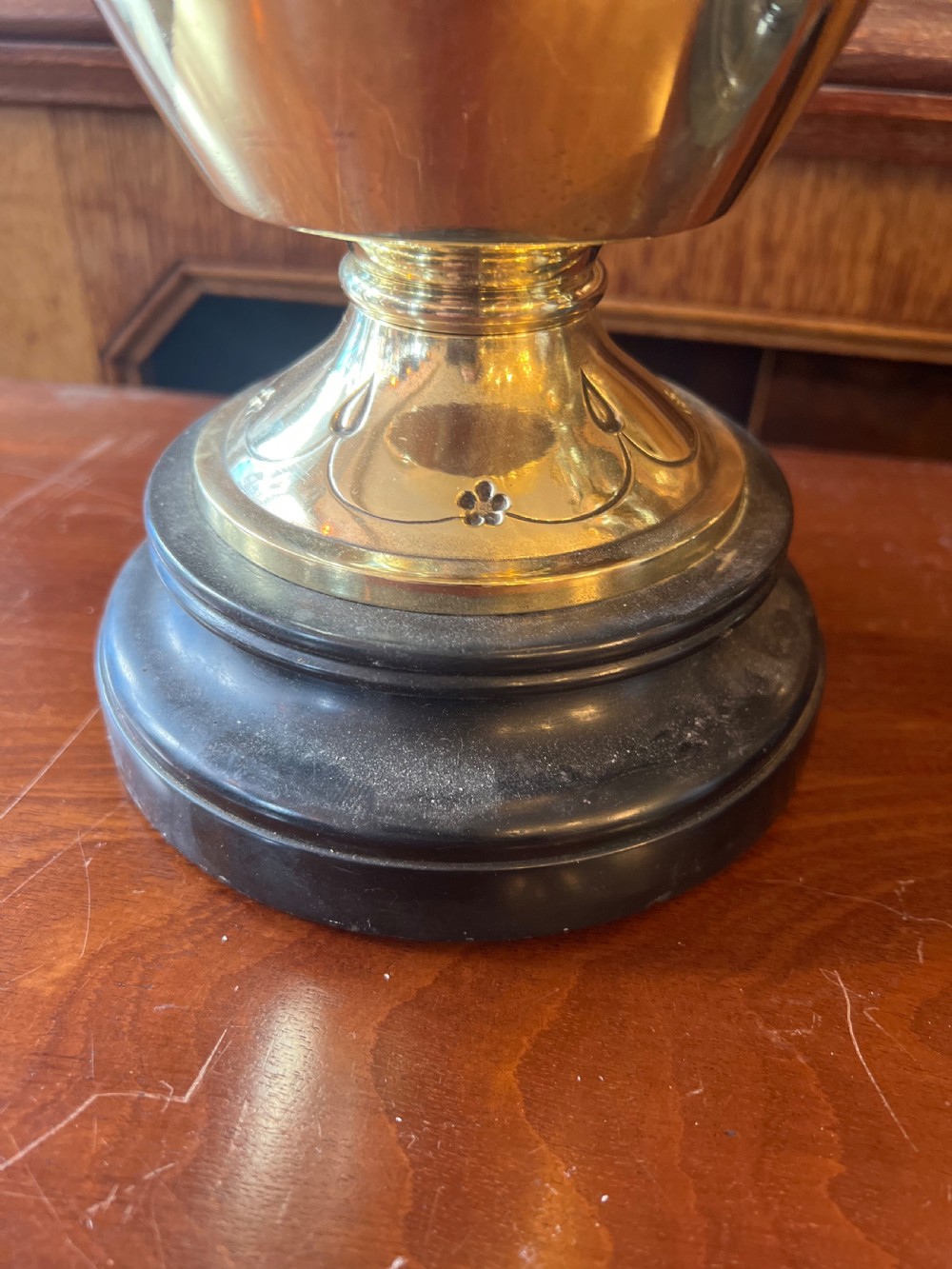 Pair of large brass urn table lamps  View II