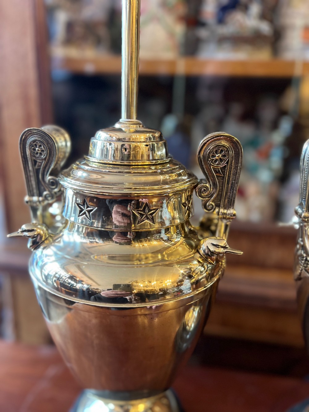 Pair of large brass urn table lamps  View IV