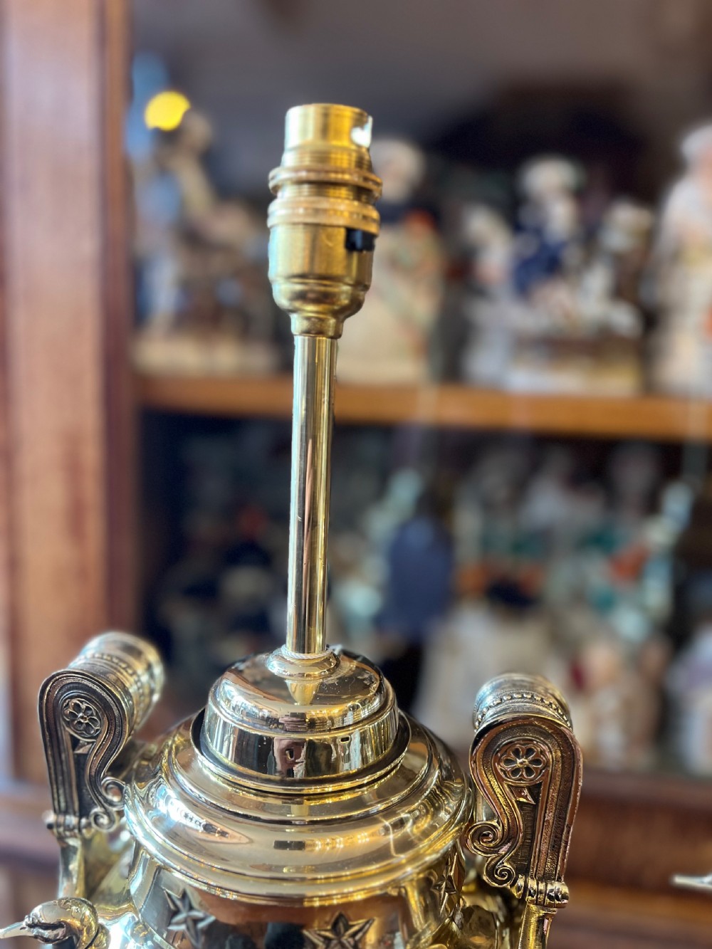 Pair of large brass urn table lamps  View V