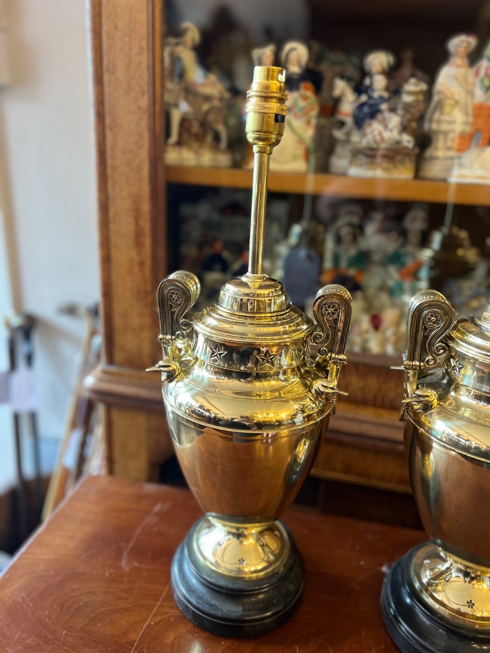 Pair of large brass urn table lamps  View VII
