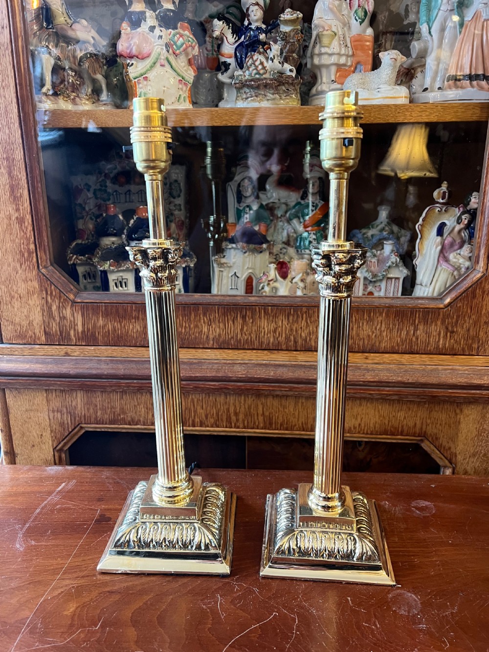 Pair of Corinthian column table lamps 
