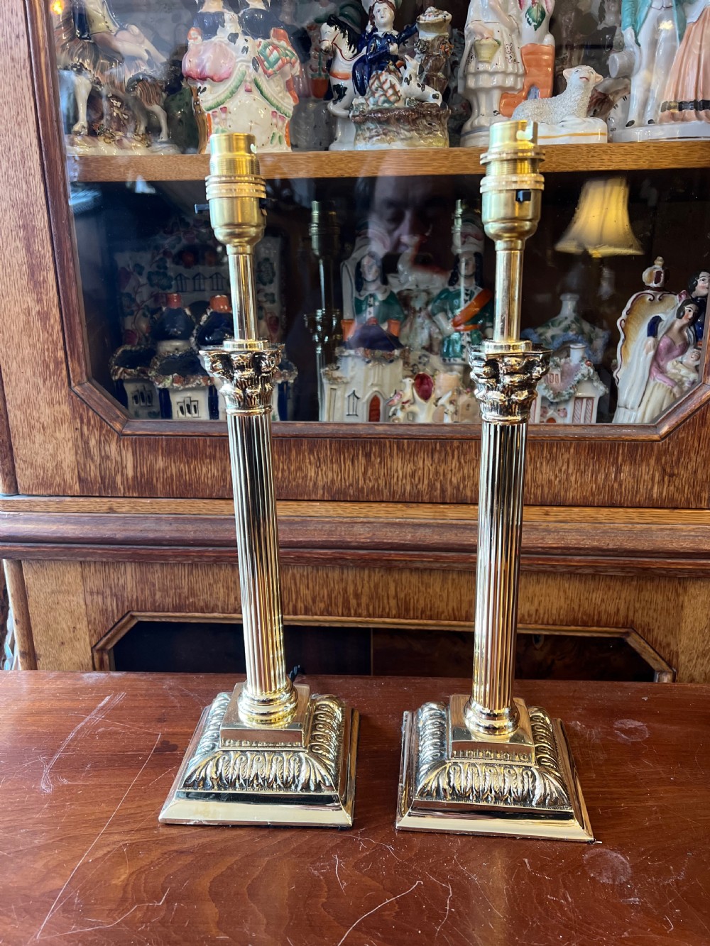 Pair of Corinthian column table lamps  View II