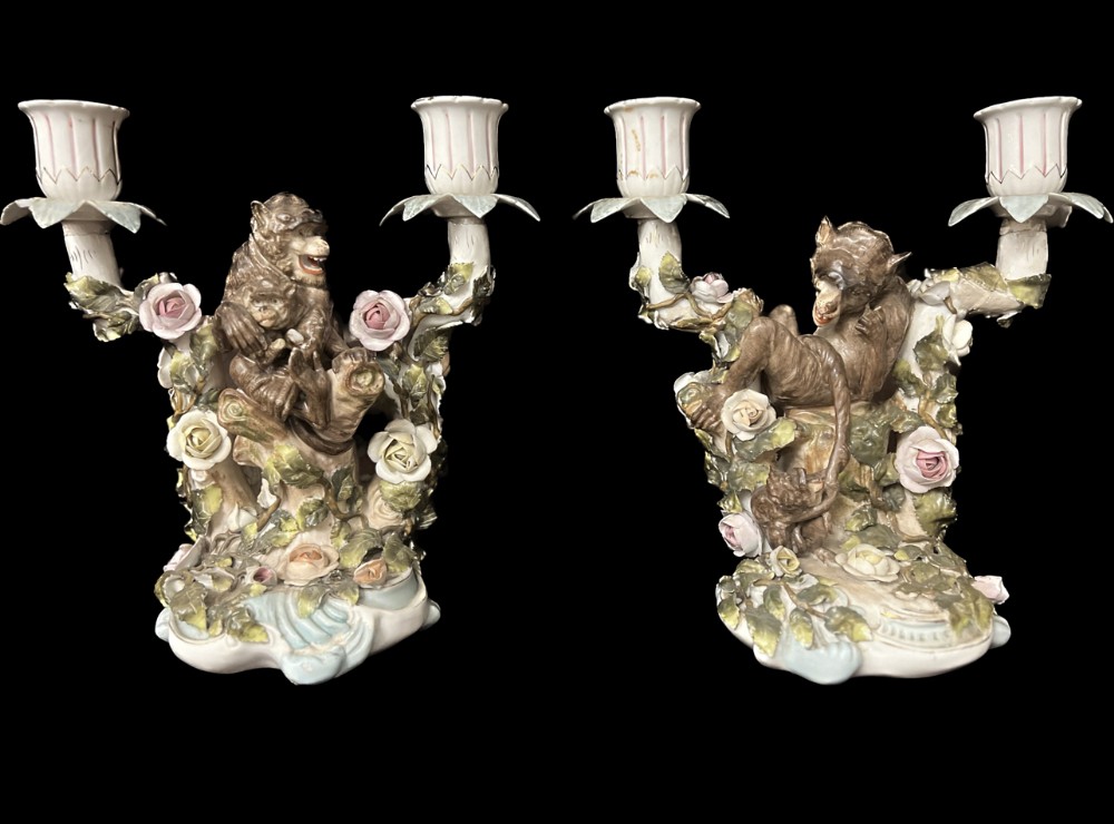 C19th Pair of German candelabra depicting mom keys 
