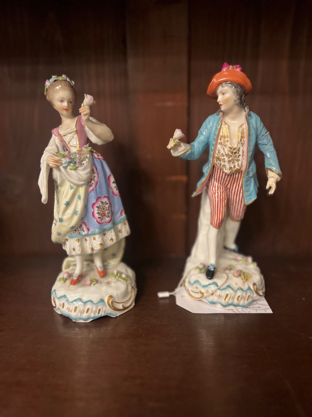 C18th pair of derby figures of a pair of lovers