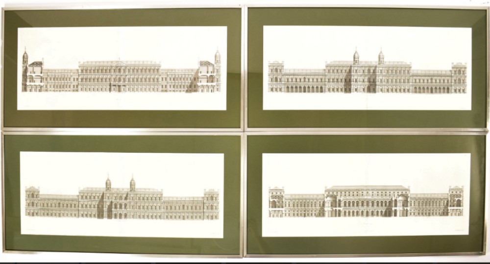 Set of four C18th engravings of the designs for the Palace of Westminster by Inigo Jones ( 1573-1652) 
