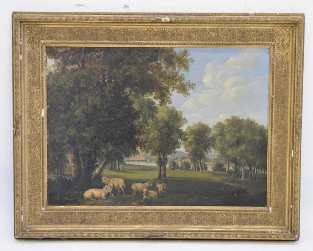 C19th oil on canvas of a rural landscape set in a gilt frame 