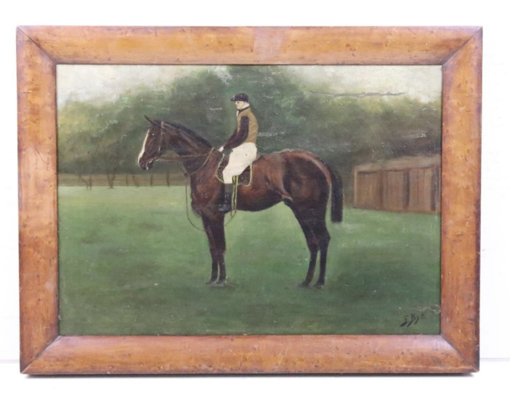 Oil on canvas of Horse and Jocket signed F Bye 
