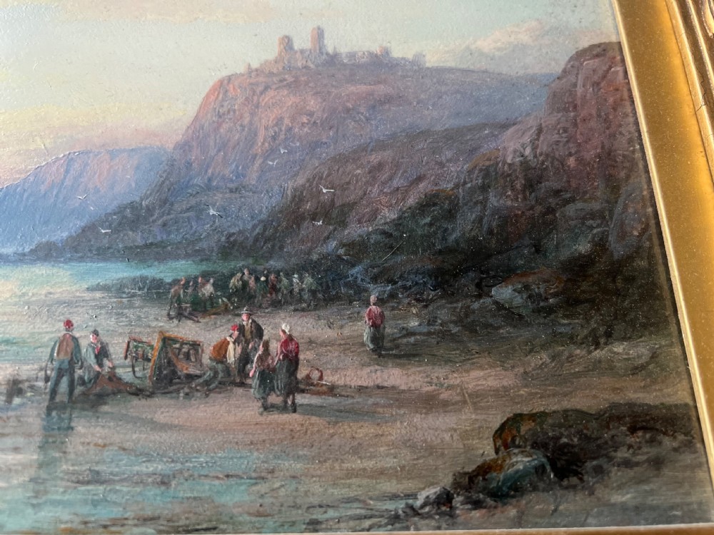 C19th oil painting on board by William Thornely of tantallon castle  View X