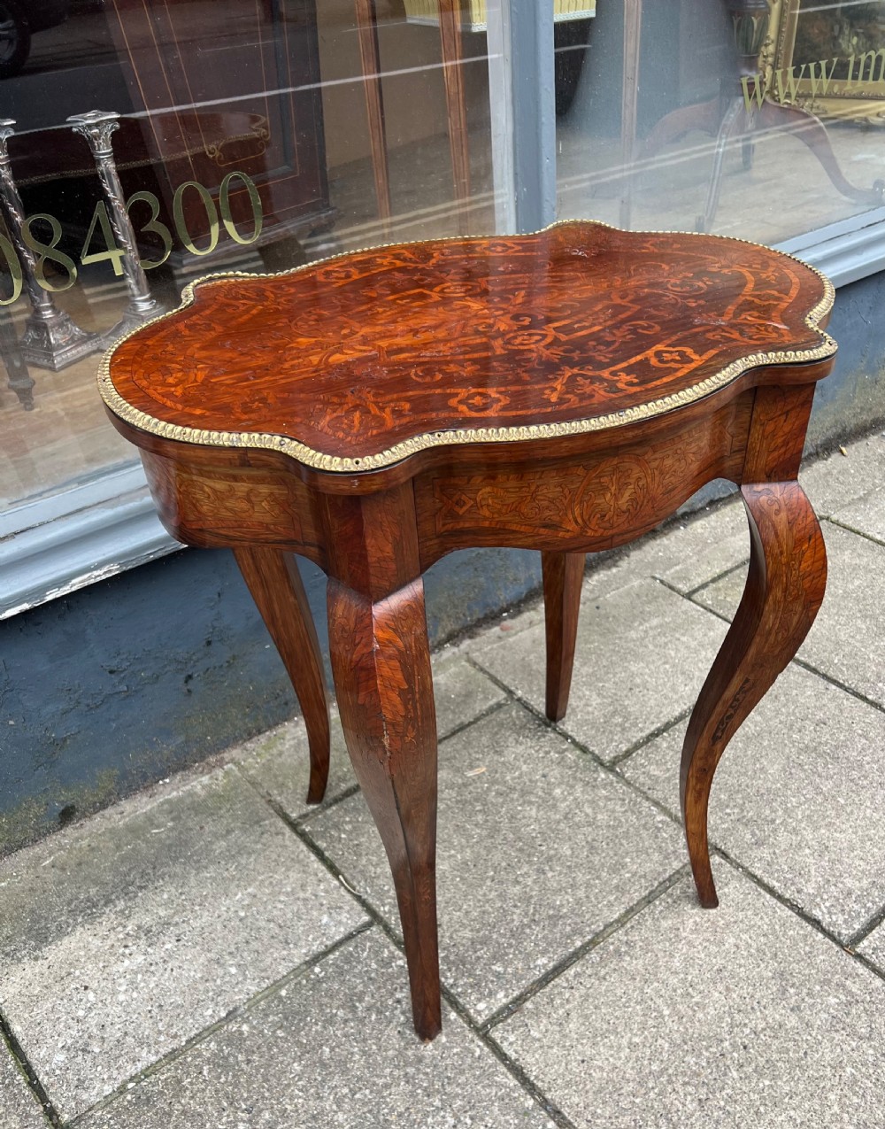 C19th kingwood marquetry side table  View II