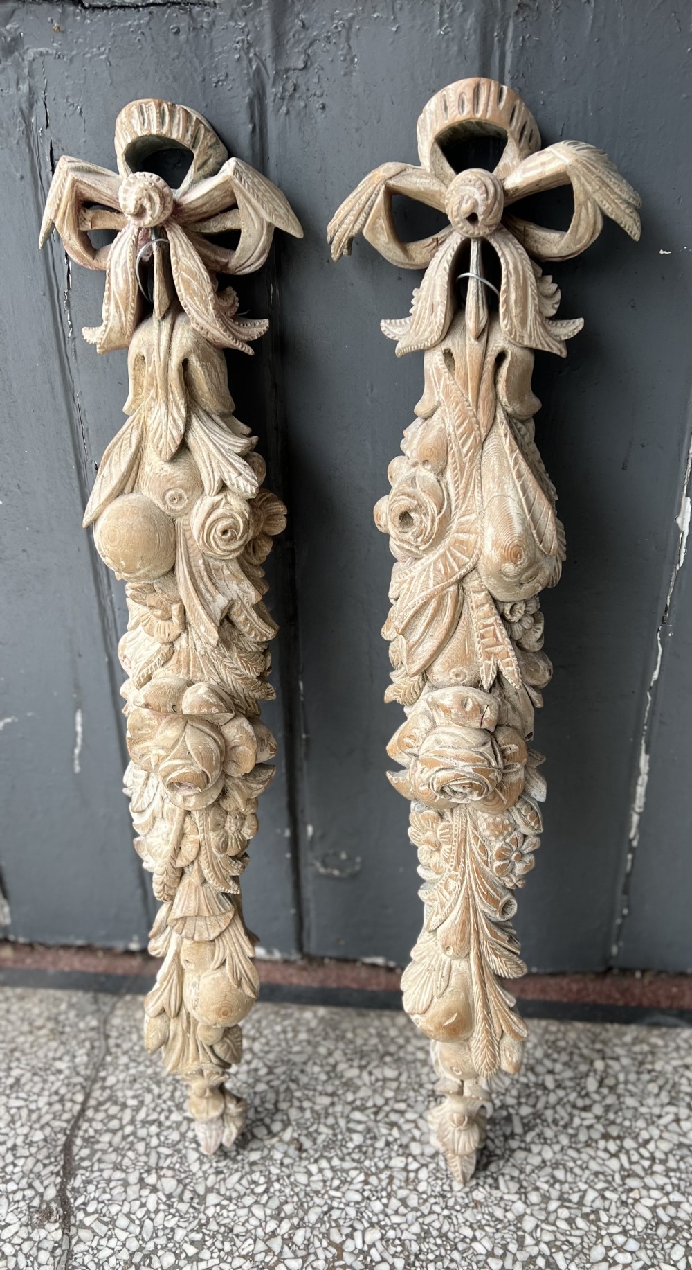 C19th pair of limed appliqués 
