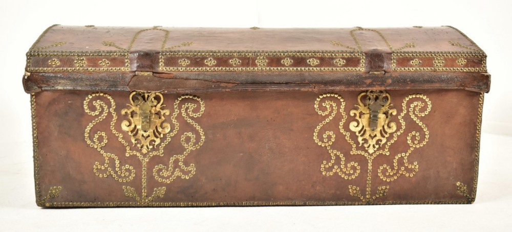 C18th European leather and studded dome top trunk 