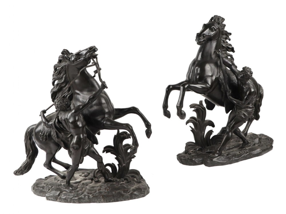 Pair of Bronze Marly horses and their trainers after Guillaume Coustou ( 1743-1745 ) 