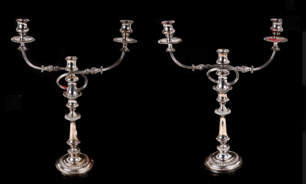 Pair of silver plated Edwardian candelabra 