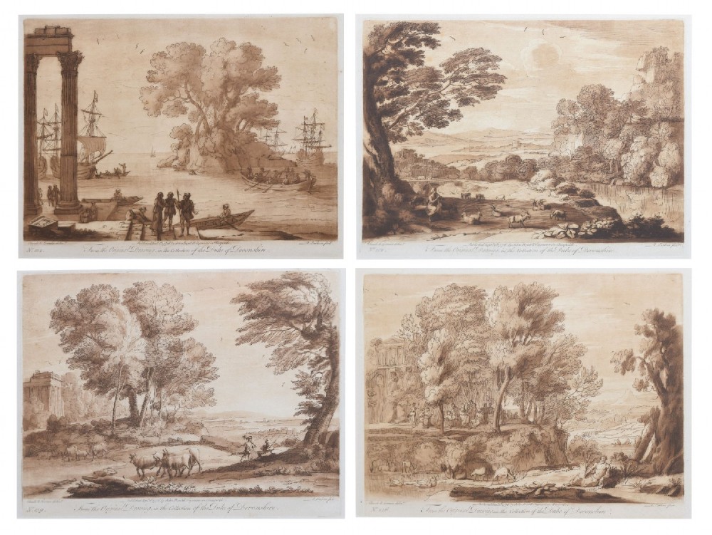 Four late C18th engravings after Claude lorraine