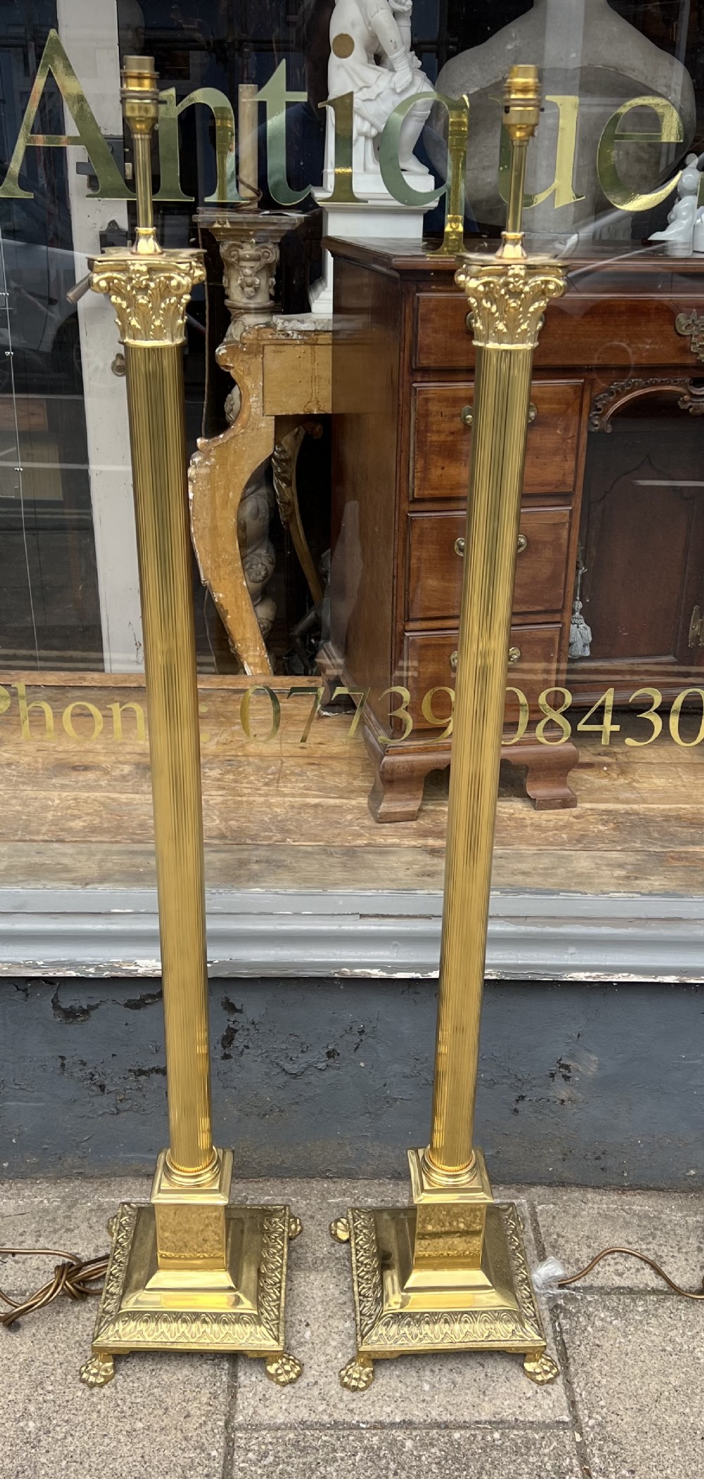 Pair of Brass Corinthian column standard lamps 