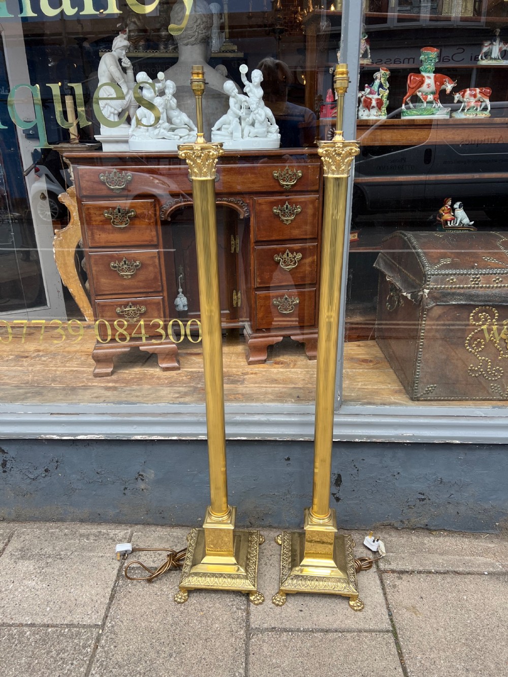 Pair of Brass Corinthian column standard lamps  View II