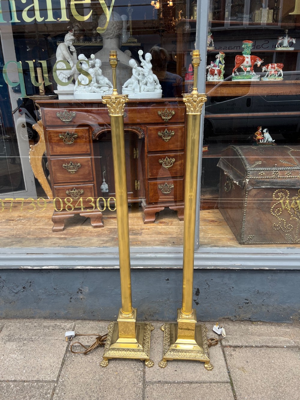 Pair of Brass Corinthian column standard lamps  View III