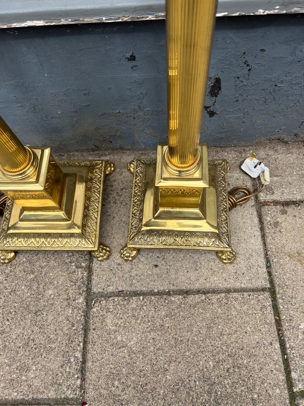 Pair of Brass Corinthian column standard lamps  View V