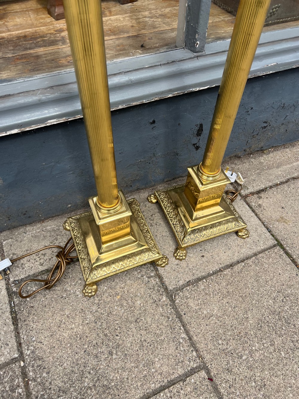 Pair of Brass Corinthian column standard lamps  View VIII