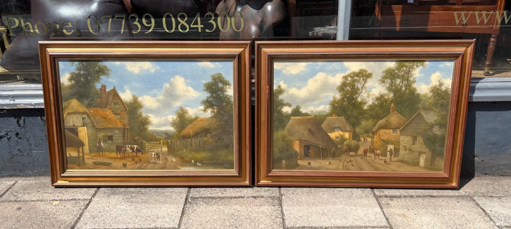 Pair of oil paintings showing a farmyard by Alfred H. Vickers (British, 1853-1907)  View II