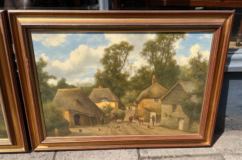 Pair of oil paintings showing a farmyard by Alfred H. Vickers (British, 1853-1907)  View IV