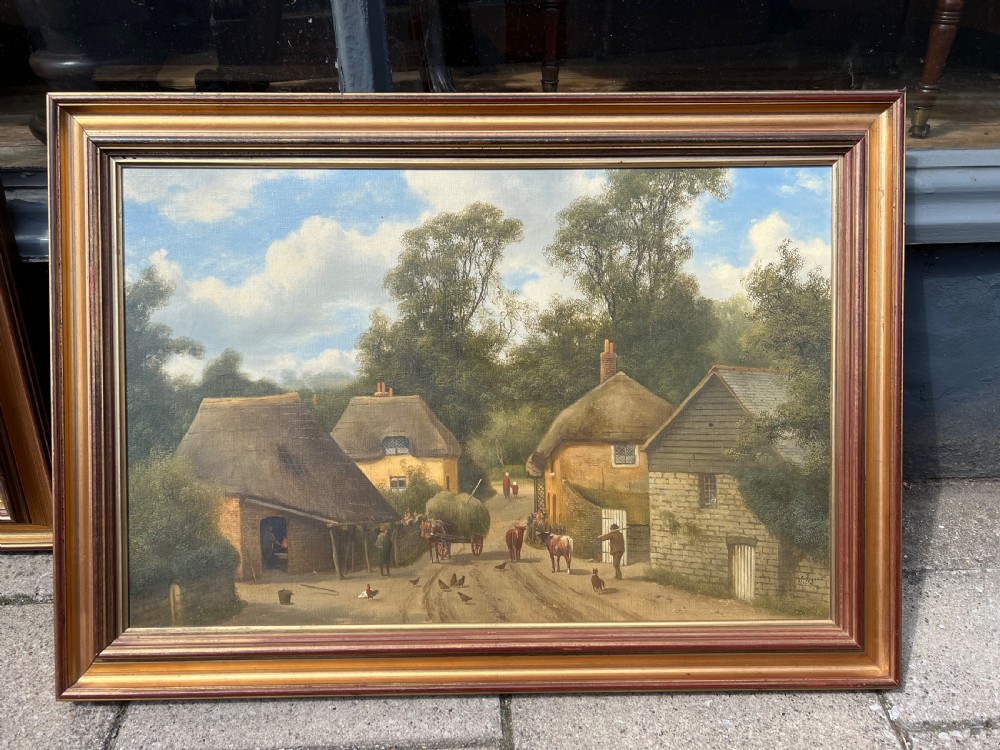 Pair of oil paintings showing a farmyard by Alfred H. Vickers (British, 1853-1907)  View V