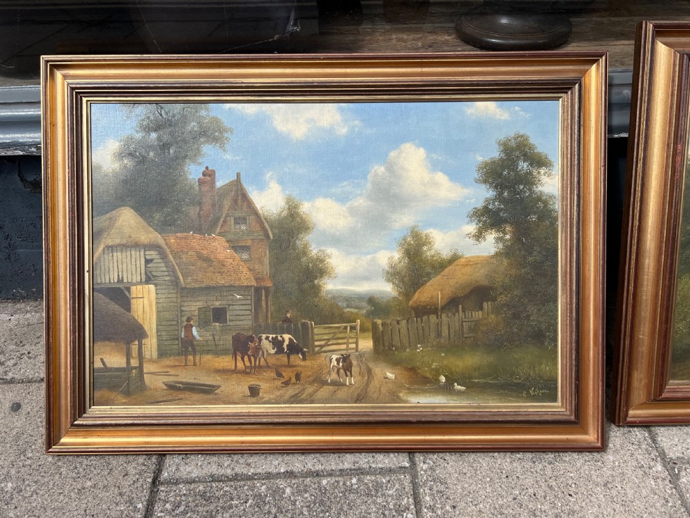 Pair of oil paintings showing a farmyard by Alfred H. Vickers (British, 1853-1907)  View VI