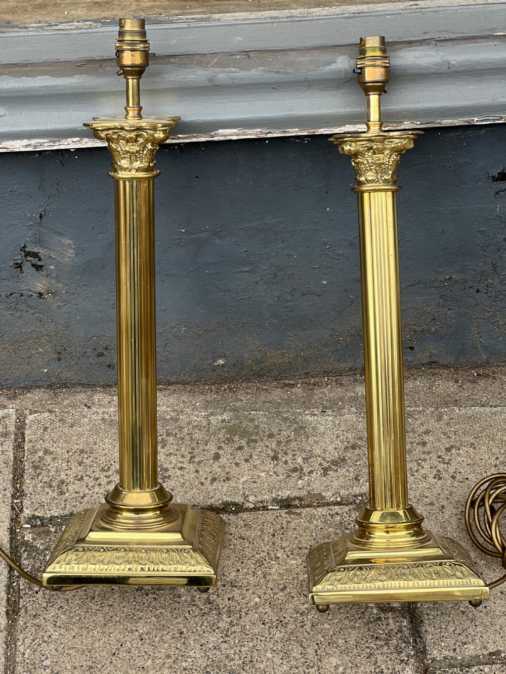 Pair of brass corinthian column table lamps  View IV