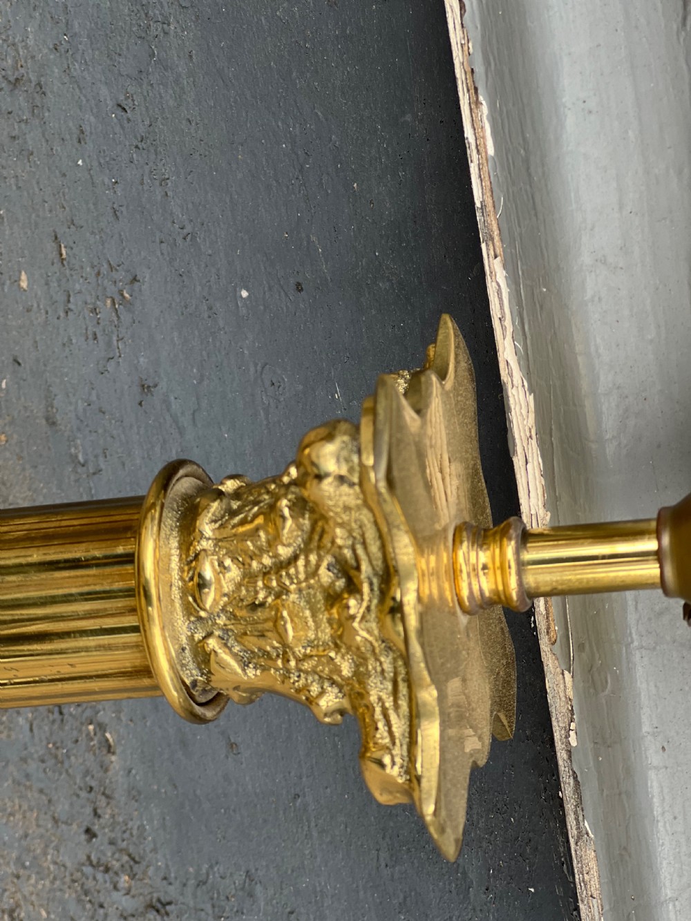 Pair of brass corinthian column table lamps  View V