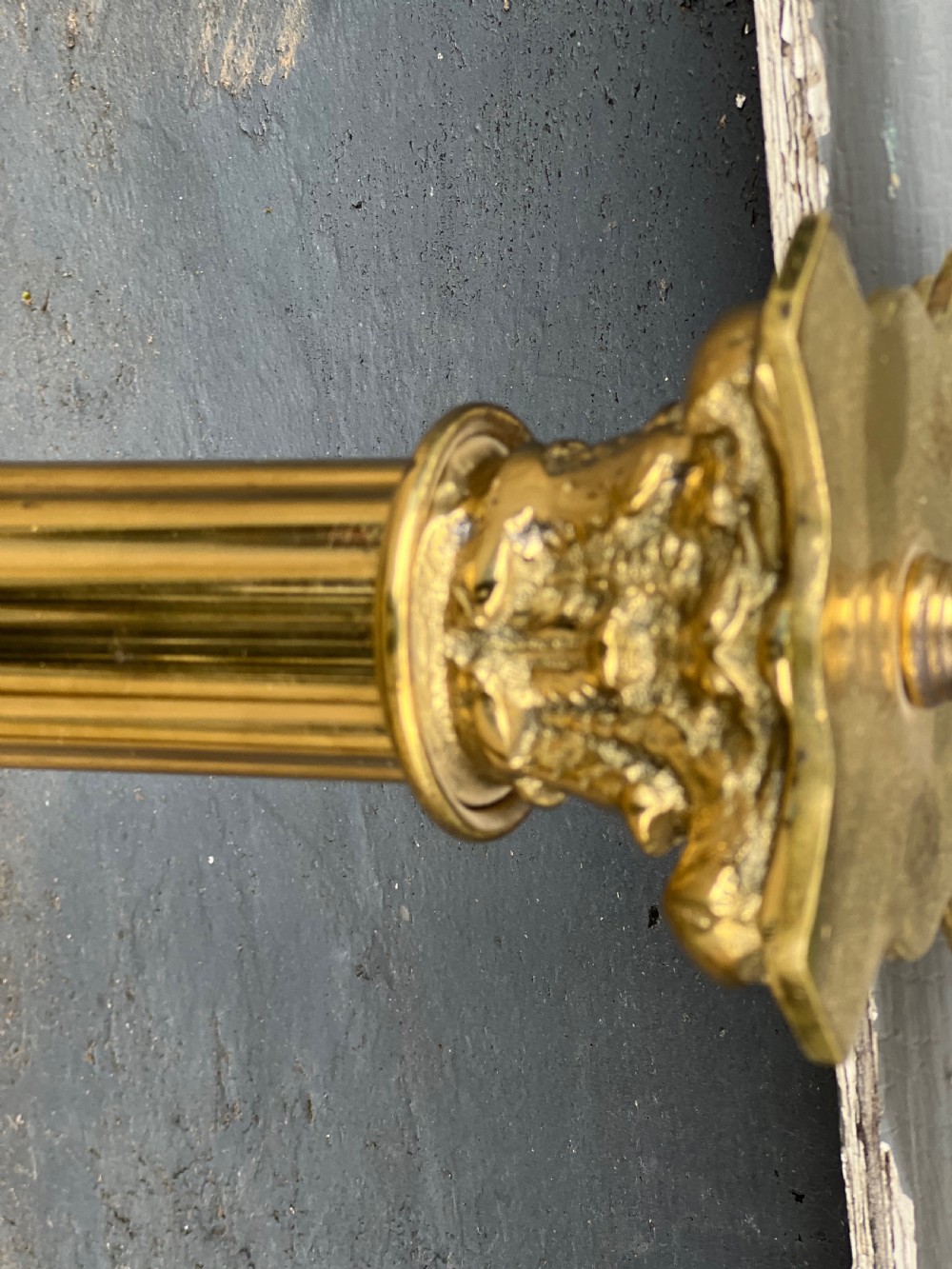 Pair of brass corinthian column table lamps  View VII