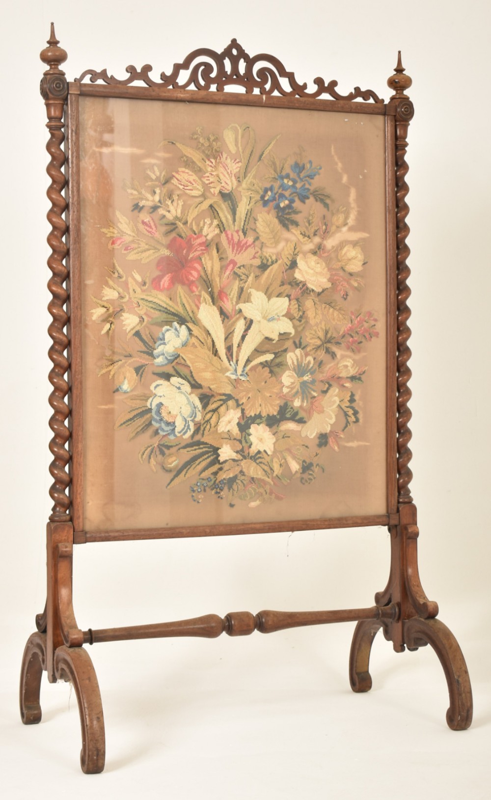 Large rosewood firescreen with tapestry 