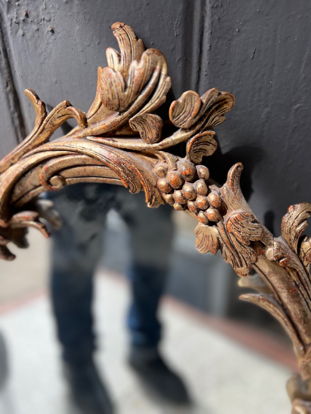 Silver gilt carved wood oval mirror  View II