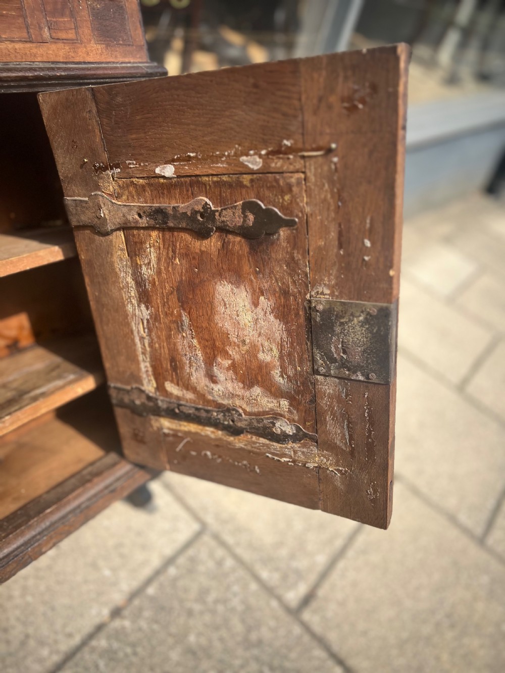An C18th German marquetry wall cupboard in walnut walnut  View V