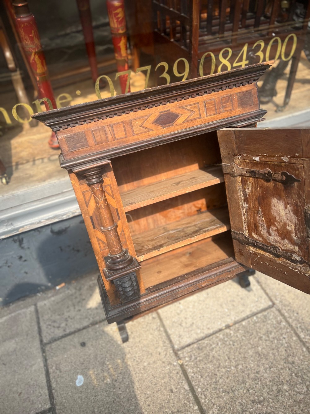 An C18th German marquetry wall cupboard in walnut walnut  View VIII