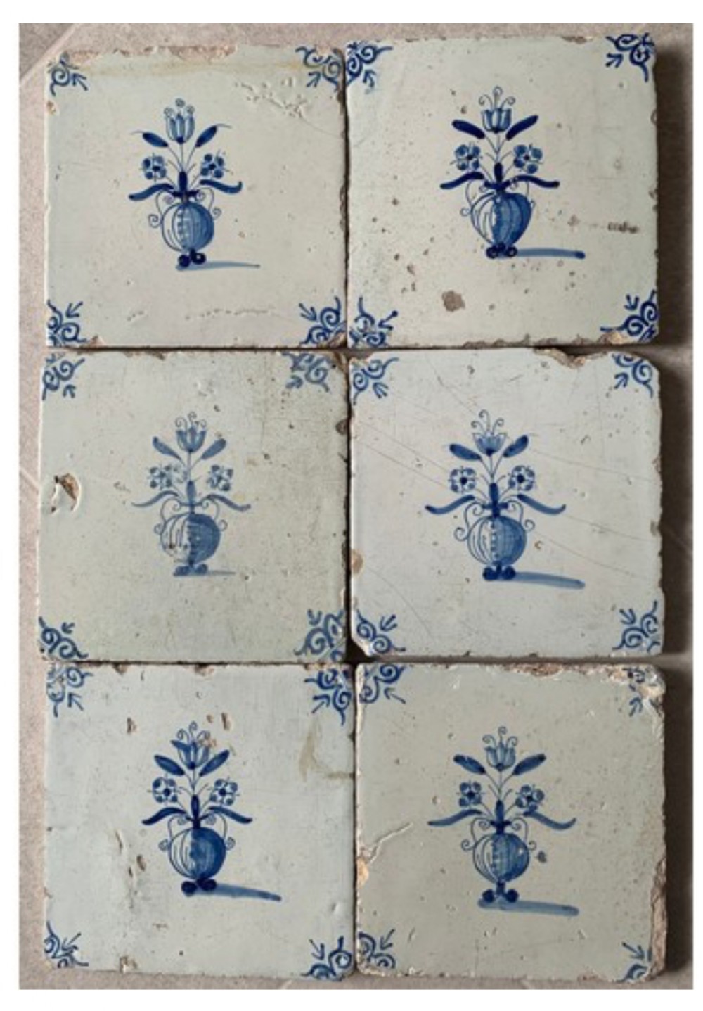 Set of six C18th delft Dutch tiles 